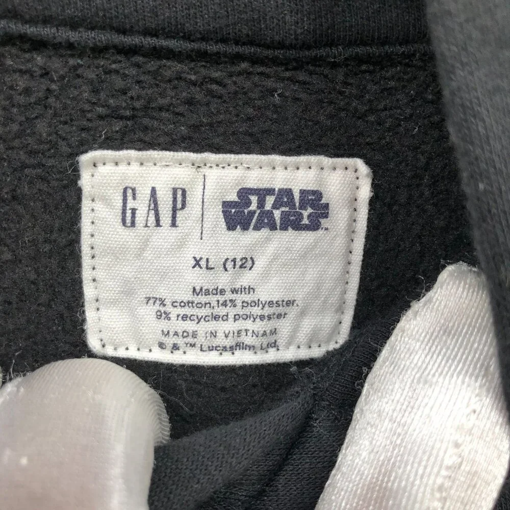 Gap Boys XL (12) Star Wars Hoodie Sweatshirt Black Pullover‎ Fleece